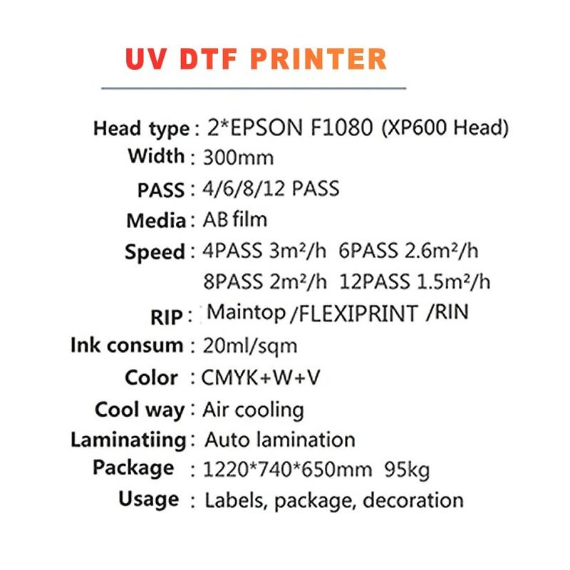 Yüksek hacimli baskı için 20ml/sqm mürekkep tüketimi ile 300mm genişliğinde UV DTF yazıcısı