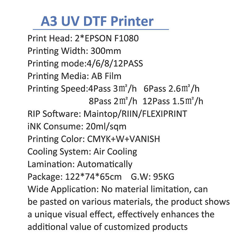 Dijital UV DTF 2 F1080 Baş Yazıcı İki Birde 30cm/60cm Baskı Genişliği