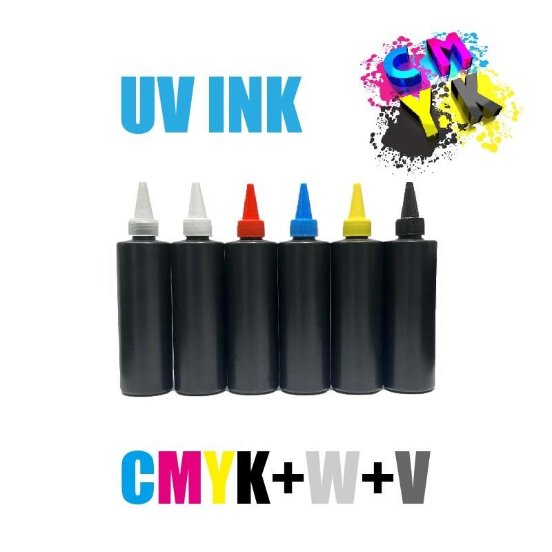 CMYK+W+V UV DTF Mürekkep UV DTF Yapıştırıcı Mürekkep ve Lak UV DTF Yazıcı Baskı Mürekkebi