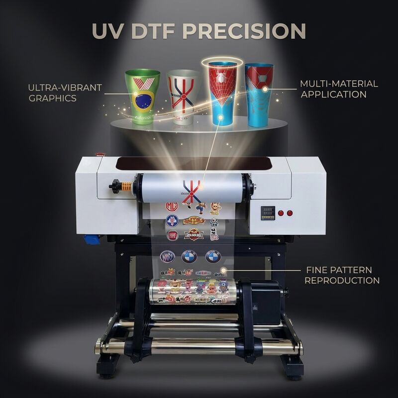 300mm UV DTF Yazıcı I3200U1 Baskı Kafası CMYK Beyaz Vernik Parlak Renkli Çıktı Makinesi